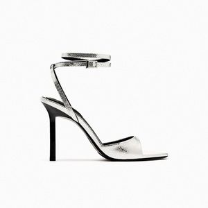 ZARA silver ankle strap heels